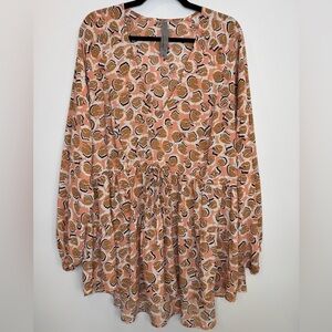 Melissa McCarthy Seven7 Blouse Womens 2X abstract floral Top drawstring Office